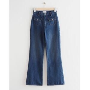 & Other Stories Flared Patch Pocket Jeans High Waist Blue Denim Size EU 34